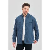 YXC Erkek Gömlek Slim Fit Erkek Lacivert Kot Gömlek