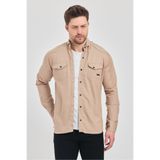 YXC Slim Fit Erkek Kot Gömlek Bej 5XL BEDEN 110-115 KİLO