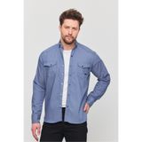 YXC Slim Fit Erkek Kot Gömlek Mavi 5XL BEDEN 110-115 KİLO