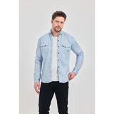 YXC Trend Maker Slim Fit Erkek Dar Kesim Pamuklu Kot Gömlek - A. Mavi - 4XL