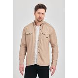 YXC Trend Maker Slim Fit Erkek Dar Kesim Pamuklu Kot Gömlek - Krem - 4XL