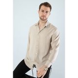 YXC Trend Maker YENİ ÜRÜNDÜR.Erkek Keten Dokulu Oversize Bej Erkek Gömlek