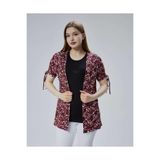 YXL COLLECTION Kadın 2'li Takım Kolları Büzgülü Desenli Hırka, Bisiklet Yaka Taşlı Kalın Askılı Atlet Kırmızı 54