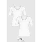 YXL COLLECTION Kadın Büyük Beden 2'li Beyaz Paket Viskon Likralı Basic Tişört Penye Bluz Beyaz L