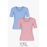 YXL COLLECTION Kadın Büyük Beden 2'li Paket Pembe-Mavi Viskon Likralı Basic Tişört Penye Bluz Pembe-Mavi S