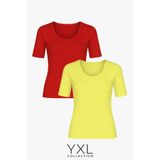 YXL COLLECTION Kadın Büyük Beden 2'li Paket Sarı-Kırmızı Viskon Likralı Basic Tişört Penye Bluz Sarı-Kırmızı M