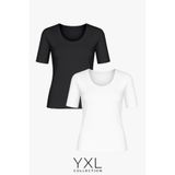 YXL COLLECTION Kadın Büyük Beden 2'li Paket Siyah-Beyaz Viskon Likralı Basic Tişört Penye Bluz Siyah-Beyaz XL