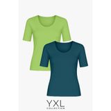 YXL COLLECTION Kadın Büyük Beden 2'li Paket Yeşil-Petrol Viskon Likralı Basic Tişört Penye Bluz Yeşil-Petrol S