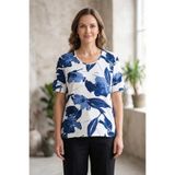 YXL COLLECTION Kadın Büyük Beden Bisiklet Yaka Çiçek Desenli Kısa Kollu Pamuklu Anne Tişört Penye Bluz