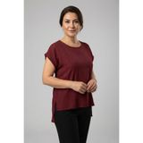 YXL COLLECTION Kadın Büyük Beden Brümcük Kumaş Yırtmaç Detaylı Yarasa Kısa Kol Salaş Bluz Tunik Bordo S