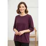 YXL COLLECTION Kadın Büyük Beden Çizgili Bisiklet Yaka Büzgü Kol Detaylı Mevsimlik Anne Bluz Mor 40
