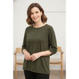 YXL COLLECTION Kadın Büyük Beden Çizgili Bisiklet Yaka Büzgü Kol Detaylı Mevsimlik Anne Bluz