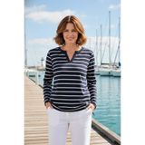 YXL COLLECTION Kadın Büyük Beden Çizgili V Yaka Eteği Büzgülü Uzun Kollu Bluz / Sweatshirt
