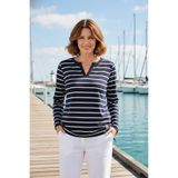 YXL COLLECTION Kadın Büyük Beden Çizgili V Yaka Eteği Büzgülü Uzun Kollu Bluz/Sweatshirt Lacivert 50
