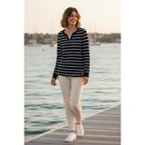 YXL COLLECTION Kadın Büyük Beden Çizgili V Yaka Eteği Büzgülü Uzun Kollu Bluz/Sweatshirt Siyah 38
