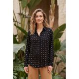 YXL COLLECTION Kadın Büyük Beden Düğmeli Puantiye Desenli Uzun Kollu Klasik Yaka Dokuma Tunik Gömlek