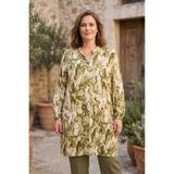 YXL COLLECTION Kadın Büyük Beden Hakim Yaka Patlı Desenli Uzun Kollu Anne Dokuma Tunik Gömlek Bluz