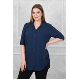 YXL COLLECTION Kadın Büyük Beden Katlanabilir Kollu Düğmeli Klasik Yaka Basic Tunik Gömlek