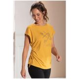 YXL COLLECTION Kadın Büyük Beden Kayık Yaka Düşük Omuz Anne Tişört Bluz - Hardal Hardal 42