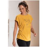 YXL COLLECTION Kadın Büyük Beden Kayık Yaka Düşük Omuz Anne Tişört Bluz - Hardal