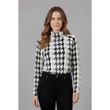YXL COLLECTION Kadın Büyük Beden Likralı Balıkçı Yaka Desenli Raglan Kol Anne Tişört Penye Bluz Çok Renkli 40