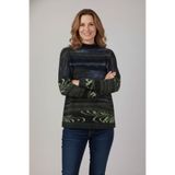 YXL COLLECTION Kadın Büyük Beden Likralı Balıkçı Yaka Mix Desenli Yumuşak Kazak Anne Bluz Lacivert 48