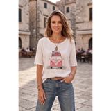YXL COLLECTION Kadın Büyük Beden Likralı Bisiklet Yaka Araba Baskılı Kısa Kollu Anne Tişört Penye Bluz