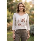 YXL COLLECTION Kadın Büyük Beden Likralı Bisiklet Yaka Baskılı Truvakar Kollu Anne Tişört Penye Bluz