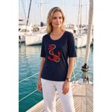YXL COLLECTION Kadın Büyük Beden Likralı Bisiklet Yaka Çapa Nakışlı Kısa Kollu Anne Tişört Penye Bluz