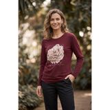 YXL COLLECTION Kadın Büyük Beden Likralı Bisiklet Yaka Çiçek Baskılı Uzun Kollu Anne Tişört Penye Bluz