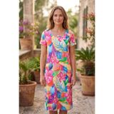 YXL COLLECTION Kadın Büyük Beden Likralı Bisiklet Yaka Çiçek Desenli Kısa Kollu Anne Penye Elbise