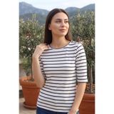YXL COLLECTION Kadın Büyük Beden Likralı Bisiklet Yaka Çizgi Desenli Düğmeli Kısa Kollu Anne Tişört Penye Bluz