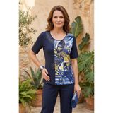 YXL COLLECTION Kadın Büyük Beden Likralı Bisiklet Yaka Garnili Sim Baskı Desenli Kısa Kollu Anne Tişört Penye Bluz