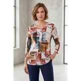 YXL COLLECTION Kadın Büyük Beden Likralı Bisiklet Yaka Karışık Desenli Truvakar Kol Anne Tişört Penye Bluz Çok Renkli 48