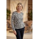 YXL COLLECTION Kadın Büyük Beden Likralı Bisiklet Yaka Leopar Desenli Sakallı Yumuşak Kazak Anne Bluz Beyaz 2XL