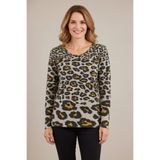 YXL COLLECTION-Kadın Büyük Beden Likralı Bisiklet Yaka Leopar Desenli Yumuşak Kazak Anne Bluz Çok Renkli L