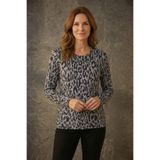 YXL COLLECTION Kadın Büyük Beden Likralı Bisiklet Yaka Leopar Desenli Yumuşak Kazak Anne Bluz