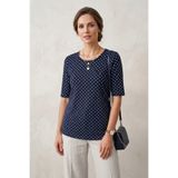 YXL COLLECTION Kadın Büyük Beden Likralı Bisiklet Yaka Puantiye Desenli Kısa Kollu Anne Tişört Penye Bluz