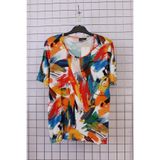 YXL COLLECTION Kadın Büyük Beden Likralı Bisiklet Yaka Renkli Kısa Kollu Anne Penye Tişört Bluz Çok Renkli 2XL