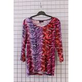 YXL COLLECTION Kadın Büyük Beden Likralı Bisiklet Yaka Renkli Zebra Desenli Truvakar Kol Anne Penye Tişört Bluz