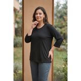YXL COLLECTION Kadın Büyük Beden Likralı Bisiklet Yaka Taşlı Truvakar Kollu Anne Tişört Penye Bluz