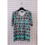 YXL COLLECTION Kadın Büyük Beden Likralı Bisiklet Yaka Yuvarlak Desenli Kısa Kollu Anne Penye Tişört Bluz Çok Renkli M