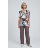 YXL COLLECTION Kadın Büyük Beden Likralı Biskiklet Yaka Çiçek Desenli Kısa Kollu Anne Tişört Penye Bluz Çok Renkli M