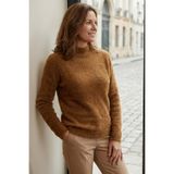 YXL COLLECTION Kadın Büyük Beden Likralı Dik Yaka Düz Sakallı Yumuşak Kazak Anne Bluz Kahverengi 42