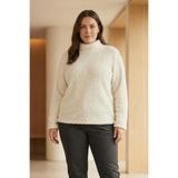 YXL COLLECTION Kadın Büyük Beden Likralı Dik Yaka Uzun Kollu Peluş Sweatshirt Beyaz M