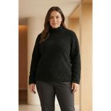 YXL COLLECTION Kadın Büyük Beden Likralı Dik Yaka Uzun Kollu Peluş Sweatshirt Siyah M