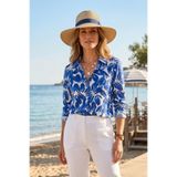 YXL COLLECTION Kadın Büyük Beden Likralı Gömlek Yaka Patlı Desenli Uzun Kollu Anne Tişört Gömlek Penye Bluz Lacivert 42