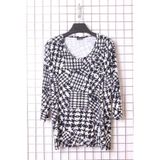 YXL COLLECTION Kadın Büyük Beden Likralı Kazayağı Karışık Desen Truvakar Kol (4 Mevsimlik) Anne Penye Tişört Bluz Siyah 2XL
