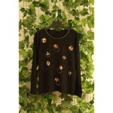 YXL COLLECTION Kadın Büyük Beden Likralı Leopar Aplike Taş Baskılı Uzun Kollu Anne Tişört Bluz - Siyah Siyah 42