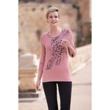 YXL COLLECTION Kadın Büyük Beden Likralı Taşlı Leopar Desen Baskılı Truvakar Kol Anne Tişört Penye Bluz Çok Renkli 44